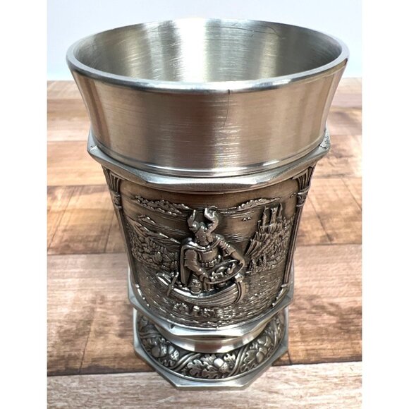 German Rein Zinn 95% Pewter Cup, 3 Raised Relief Designs - 3.5" tall - Picture 2 of 5